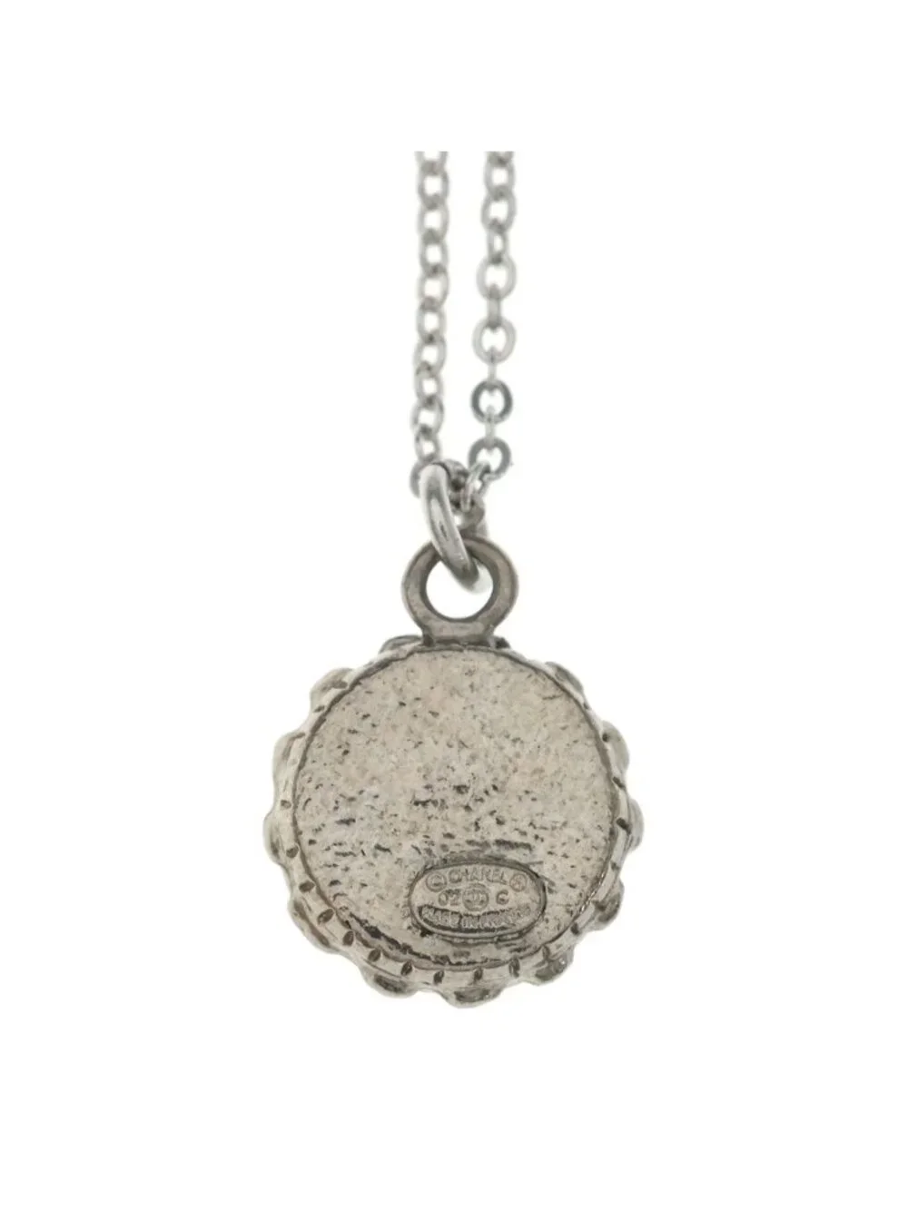Chanel CC Logo Necklace Silver Metal